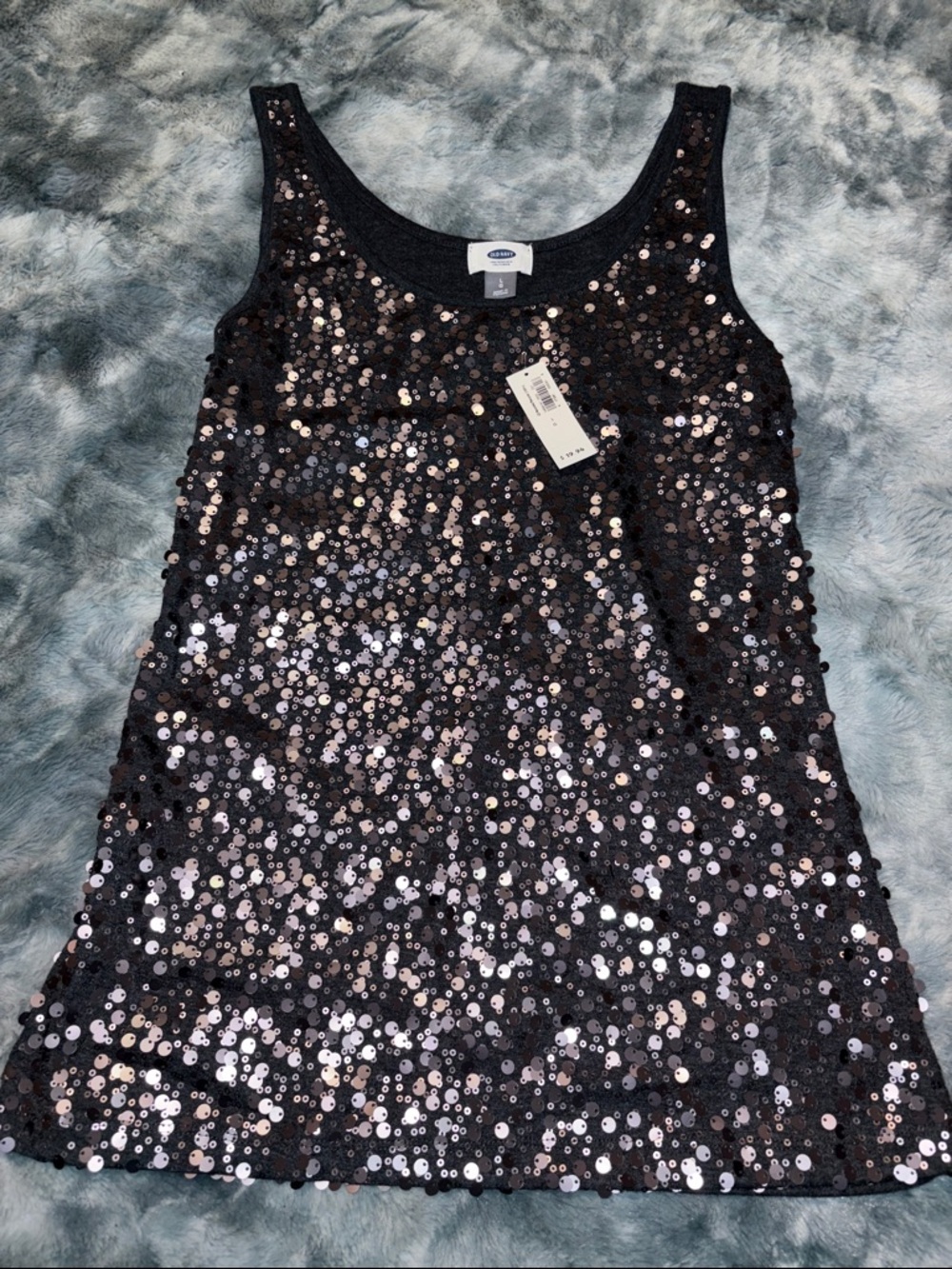 OLD NAVY Sequin Tank Top - Black Silver Shine